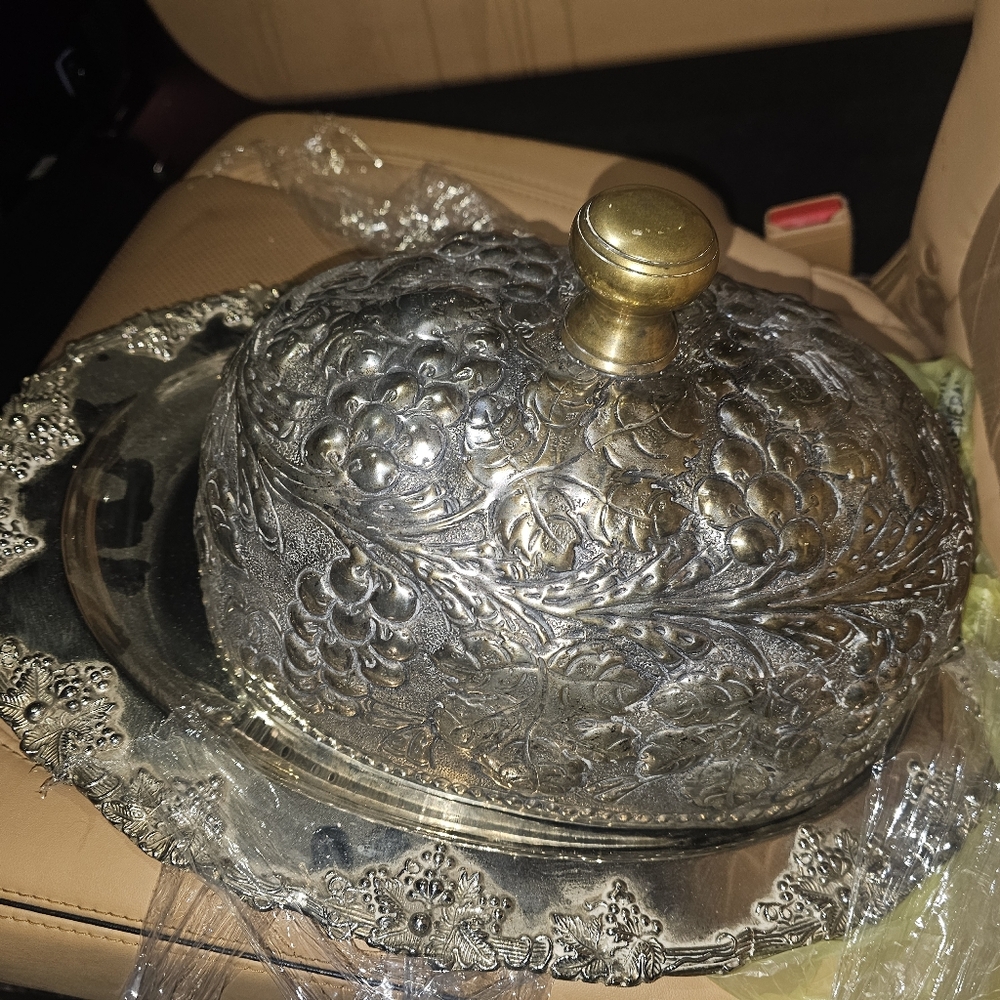 Vintage Silver Plated Brass Tray With Lid